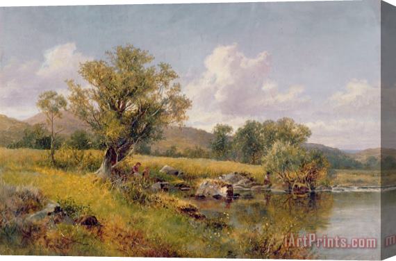 David Bates A River Landscape Stretched Canvas Print / Canvas Art