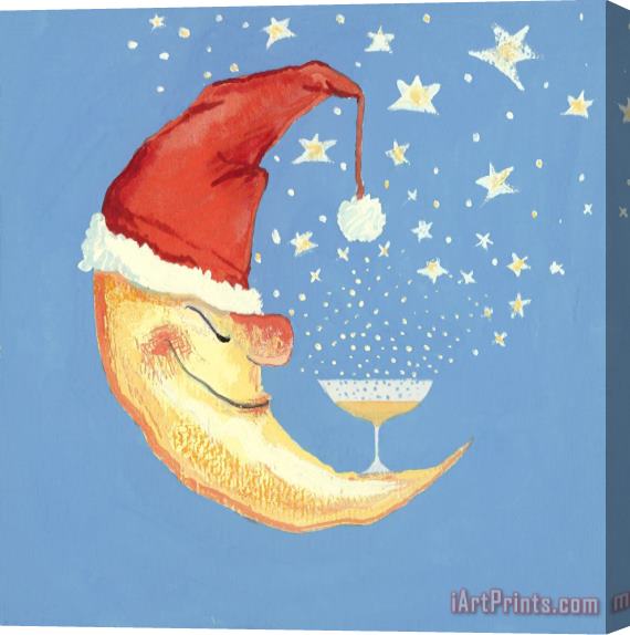 David Cooke Bubbly Christmas Moon Stretched Canvas Print / Canvas Art