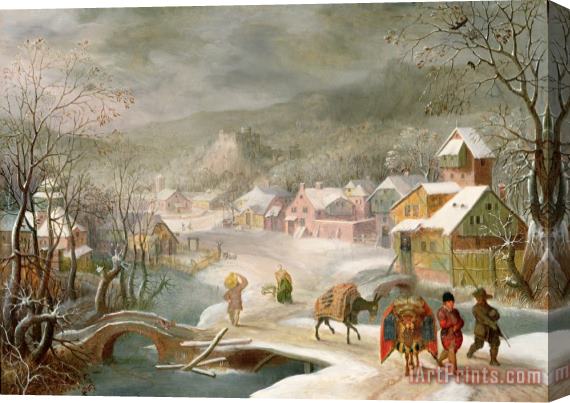 Denys van Alsloot A Winter Landscape with Travellers on a Path Stretched Canvas Painting / Canvas Art