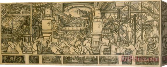 Diego Rivera Presentation Drawing Of The Automotive Panel For The North Wall Of The Detroit Industry Mural Stretched Canvas Painting / Canvas Art