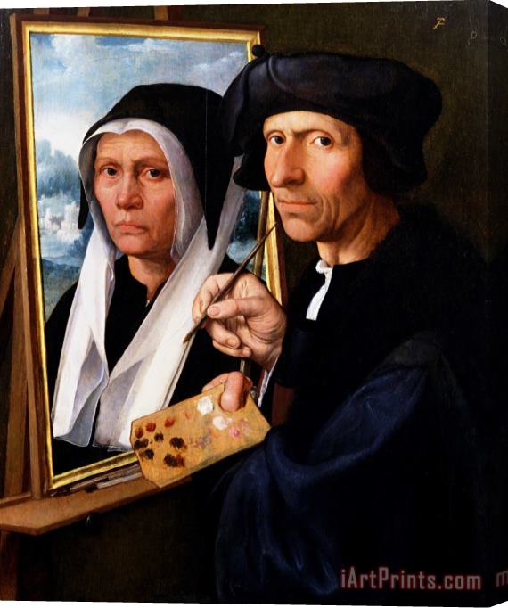 Dirck Jacobsz Jacob Cornelisz. Van Oostsanen Painting a Portrait of His Wife Stretched Canvas Painting / Canvas Art