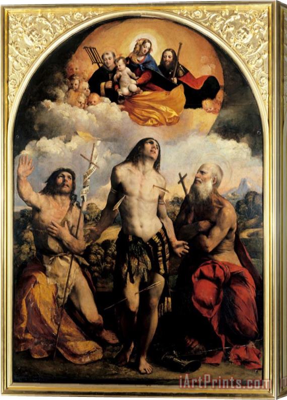 Dosso Dossi St Sebastian Between Saints Jerom And John The Baptist 1522 Stretched Canvas Print / Canvas Art