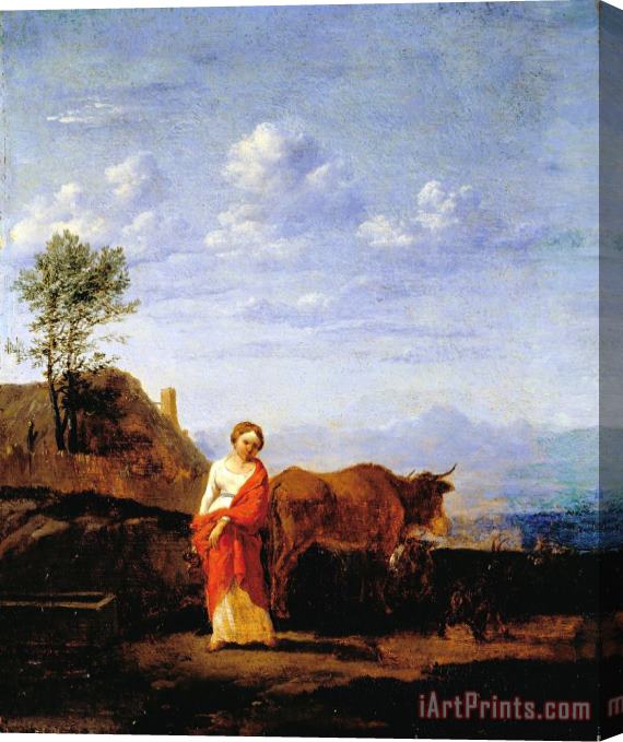 Du Jardin, Karel A Woman with Cows on a Road Stretched Canvas Painting / Canvas Art