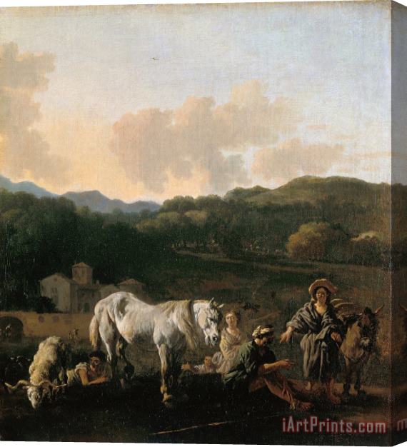 Du Jardin, Karel Peasants And a White Horse Stretched Canvas Painting / Canvas Art