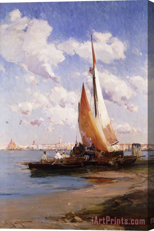 E Aubrey Hunt Fishing Craft With The Rivere Degli Schiavoni Venice Stretched Canvas Painting / Canvas Art