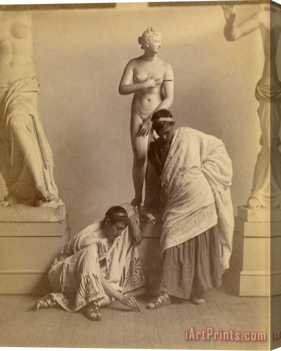 Eadweard J. Muybridge Two Male Students in Grecian Costume Before a Plaster Cast of Aphrodite in The Cast Room Stretched Canvas Print / Canvas Art