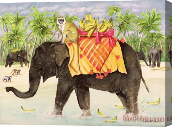 EB Watts Elephants With Bananas Stretched Canvas Painting / Canvas Art