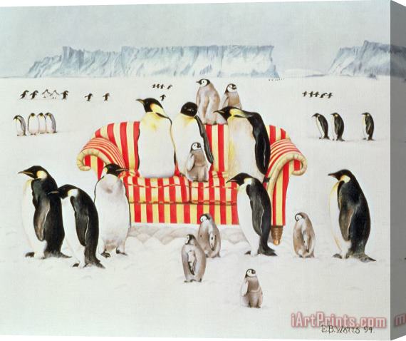 EB Watts Penguins On A Red And White Sofa Stretched Canvas Painting / Canvas Art