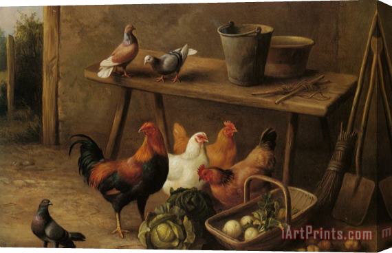 Edgar Hunt Chickens And Pigeons in a Farmyard Stretched Canvas Print / Canvas Art