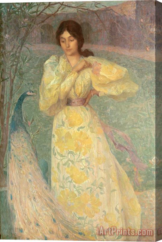 Edmond Francois Aman Jean Young Girl with a Peacock Stretched Canvas Painting / Canvas Art