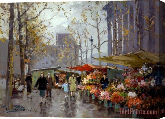 Edouard Leon Cortes Flower Market at La Madeleine Stretched Canvas Painting / Canvas Art