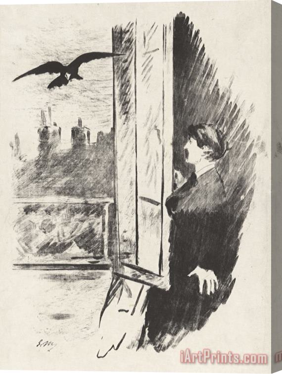Edouard Manet At The Window, From Stephane Mallarme's Translation of Edgar Allan Poe's The Raven Stretched Canvas Painting / Canvas Art