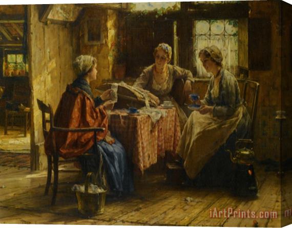 Edward Antoon Portielje Working The Lace Stretched Canvas Print / Canvas Art