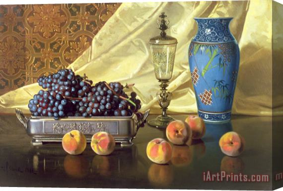 Edward Chalmers Leavitt Still Life with Peaches Stretched Canvas Print / Canvas Art
