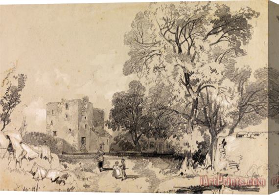 Edward Lear A Ruined Tower House Stretched Canvas Painting / Canvas Art
