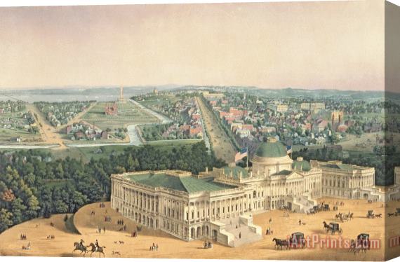 Edward Sachse View of Washington DC Stretched Canvas Painting / Canvas Art