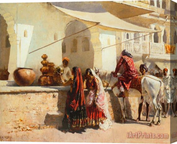 Edwin Lord Weeks A Street Market Scene, India Stretched Canvas Painting / Canvas Art