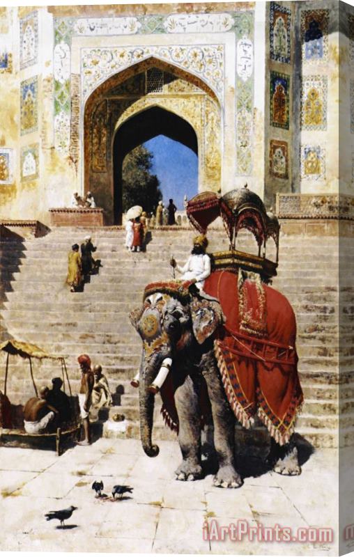 Edwin Lord Weeks Royal Elephant at The Gateway to The Jami Masjid, Mathura Stretched Canvas Print / Canvas Art