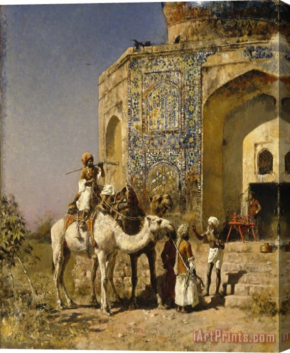 Edwin Lord Weeks The Old Blue Tiled Mosque Outside of Delhi, India Stretched Canvas Painting / Canvas Art