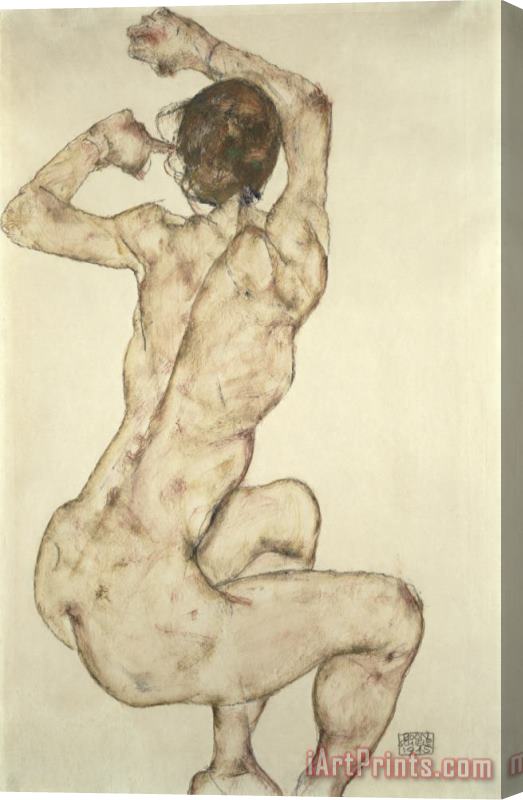 Egon Schiele A Crouching Nude Stretched Canvas Print / Canvas Art