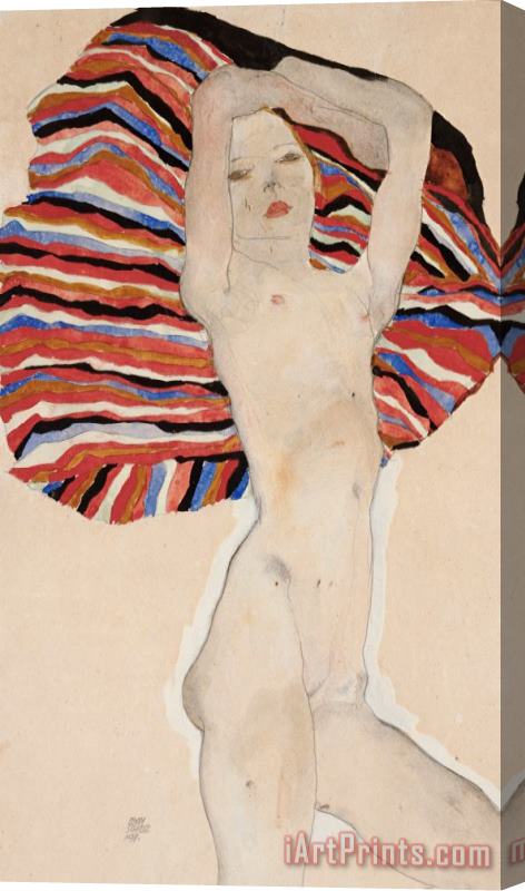 Egon Schiele Act Against Colored Material Stretched Canvas Print / Canvas Art