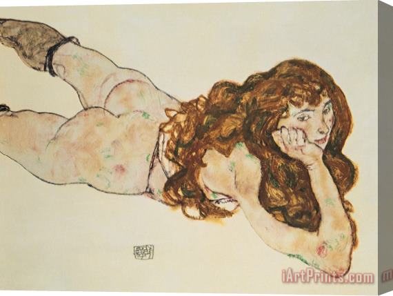 Egon Schiele Austria Vienna Female Nude Lying On Her Stomach Stretched Canvas Print / Canvas Art