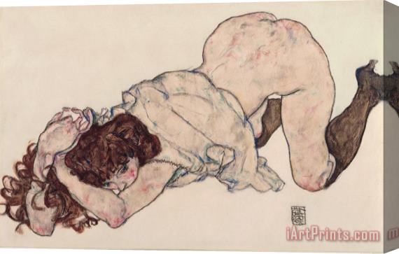 Egon Schiele Kneeling Girl, Resting on Both Elbows Stretched Canvas Painting / Canvas Art