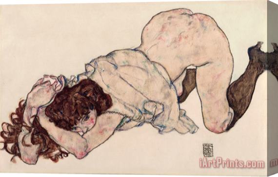 Egon Schiele Kneeling Girl, Resting on Both Elbows Stretched Canvas Print / Canvas Art