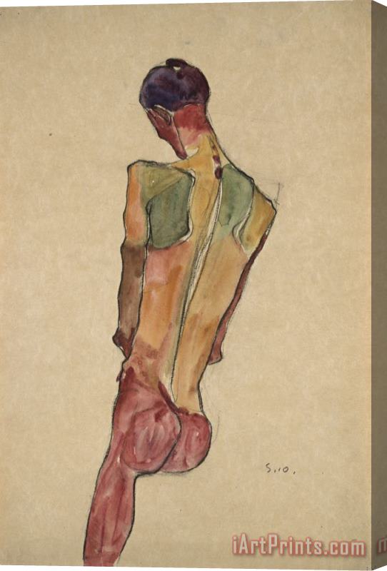 Egon Schiele Male Nude, Back View Stretched Canvas Painting / Canvas Art