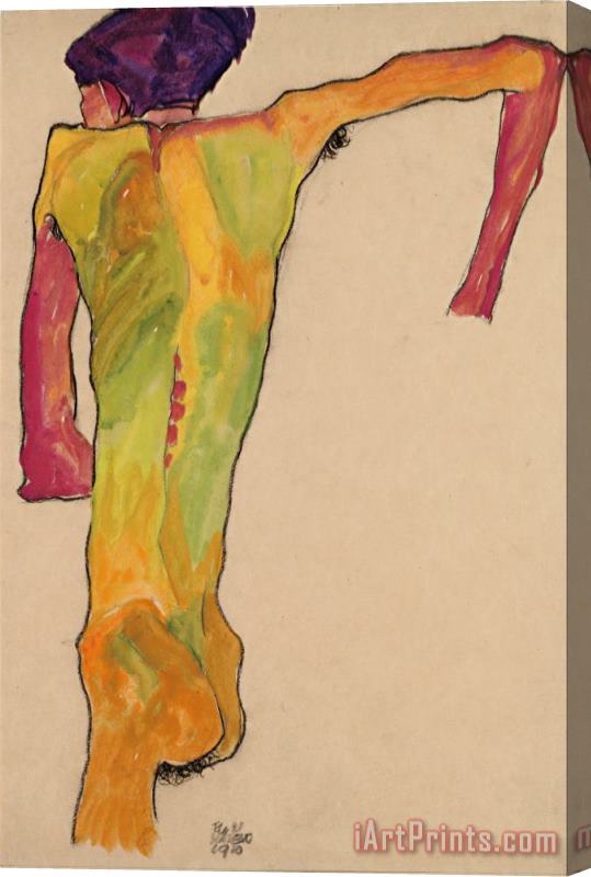 Egon Schiele Male Nude, Propping Himself Up Stretched Canvas Print / Canvas Art