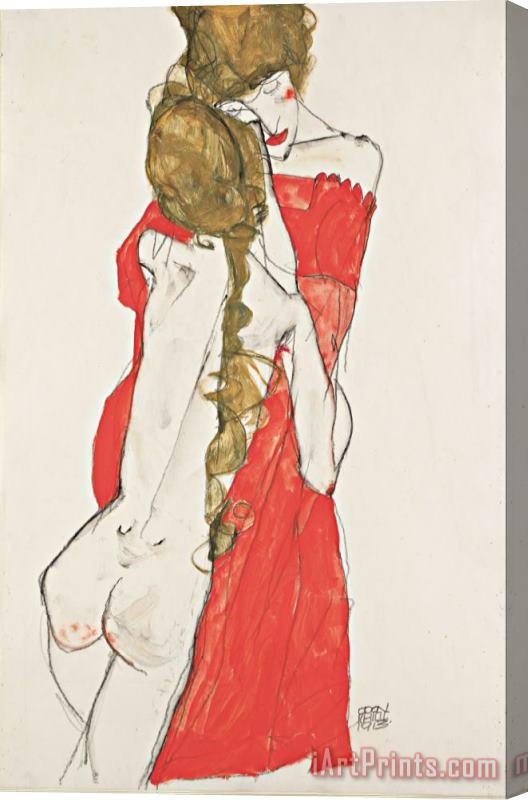 Egon Schiele Mother And Daughter Stretched Canvas Painting / Canvas Art