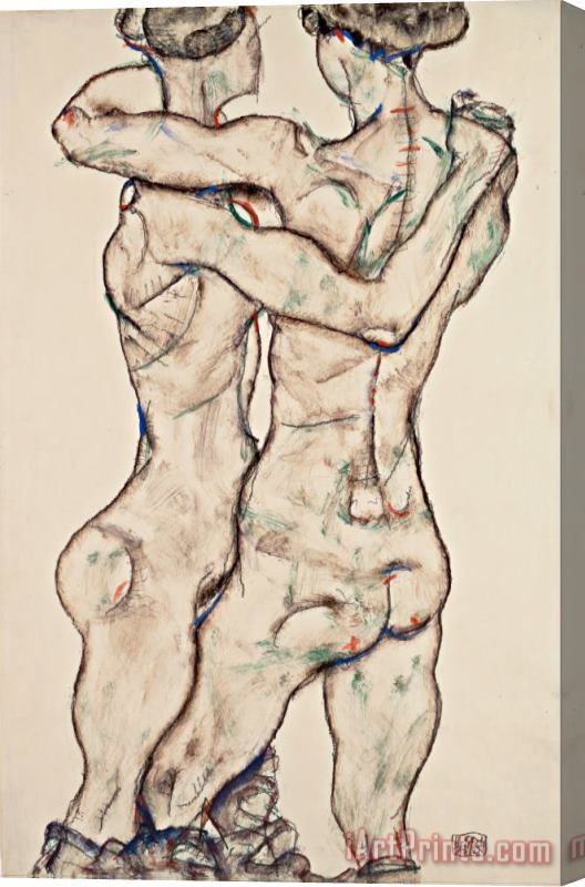 Egon Schiele Naked Girls Embracing Stretched Canvas Painting / Canvas Art