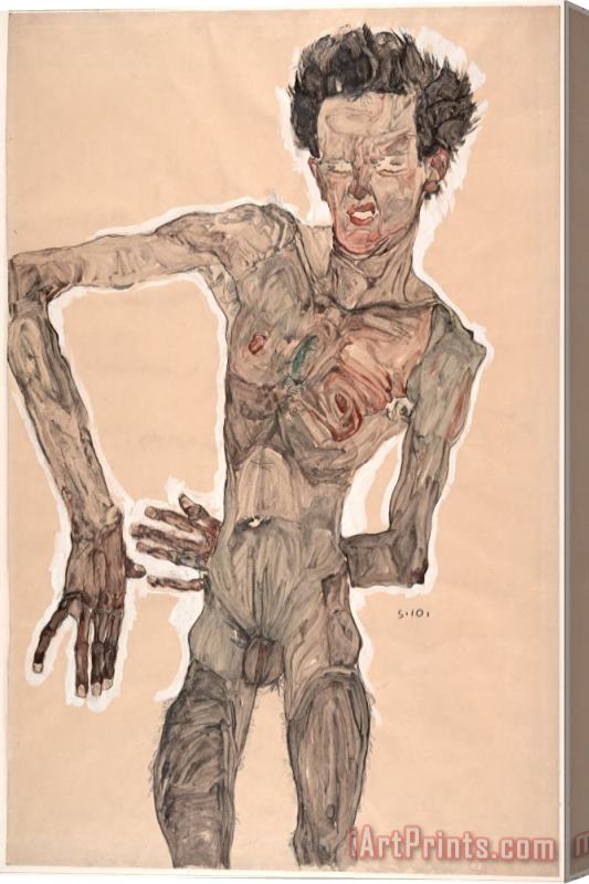 Egon Schiele Nude Self Portrait, Grimacing Stretched Canvas Print / Canvas Art