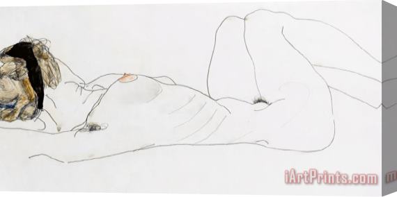 Egon Schiele Reclining female nude Stretched Canvas Painting / Canvas Art