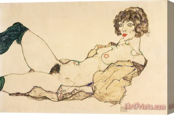 Egon Schiele Reclining Nude in Green Stockings Stretched Canvas Print / Canvas Art