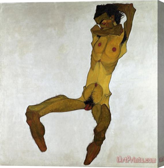Egon Schiele Seated Male Nude (self Portrait) Stretched Canvas Painting / Canvas Art