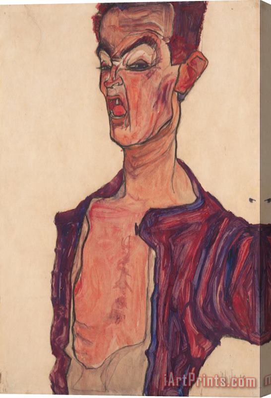 Egon Schiele Self Portrait, Grimacing Stretched Canvas Painting / Canvas Art