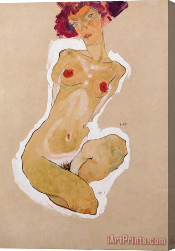 Egon Schiele Squatting Female Nude Stretched Canvas Painting / Canvas Art