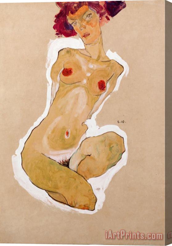 Egon Schiele Squatting Female Nude Stretched Canvas Print / Canvas Art