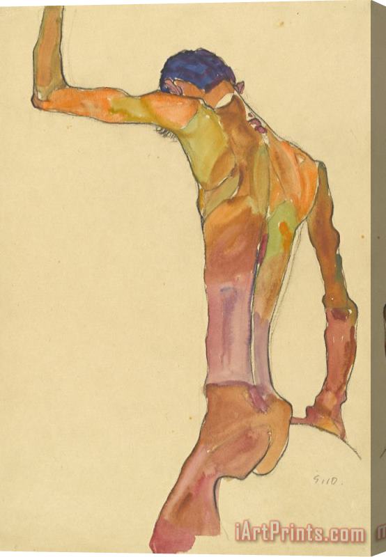 Egon Schiele Standing Male Nude with Arm Raised, Back View Stretched Canvas Painting / Canvas Art