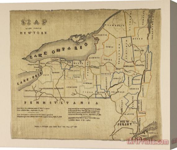 Elizabeth Ann Goldin Map of The State of New York Stretched Canvas Print / Canvas Art