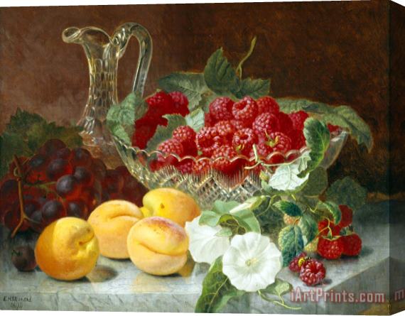Eloise Harriet Stannard Still Life of Raspberries in a Glass Bowl Stretched Canvas Print / Canvas Art