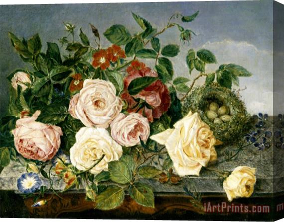 Eloise Harriet Stannard Still Life of Roses And Morning Glory Stretched Canvas Print / Canvas Art