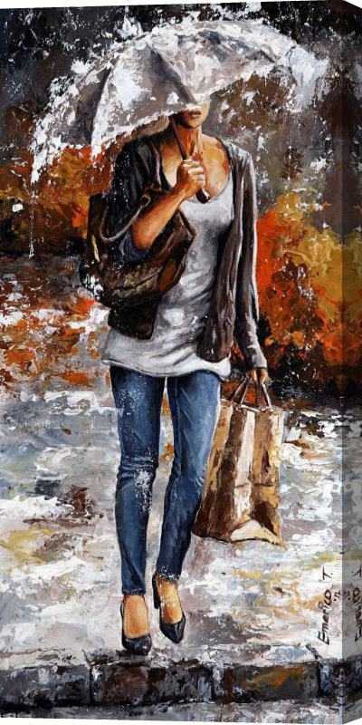 Emerico Toth Rainy day - Woman of New York 06 Stretched Canvas Painting / Canvas Art