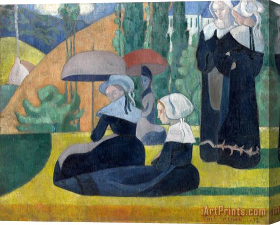 Emile Bernard Breton Women with Umbrellas Stretched Canvas Painting / Canvas Art