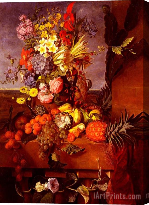 Emilie Bourbon Vase De Fleurs Et Fruits Exotique - Bourbon - 1854 Stretched Canvas Painting / Canvas Art