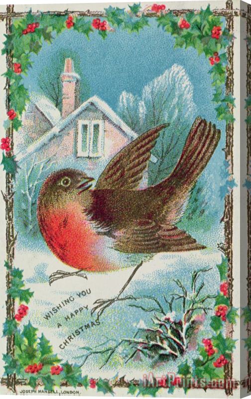 English School Christmas card depicting a robin Stretched Canvas Painting / Canvas Art