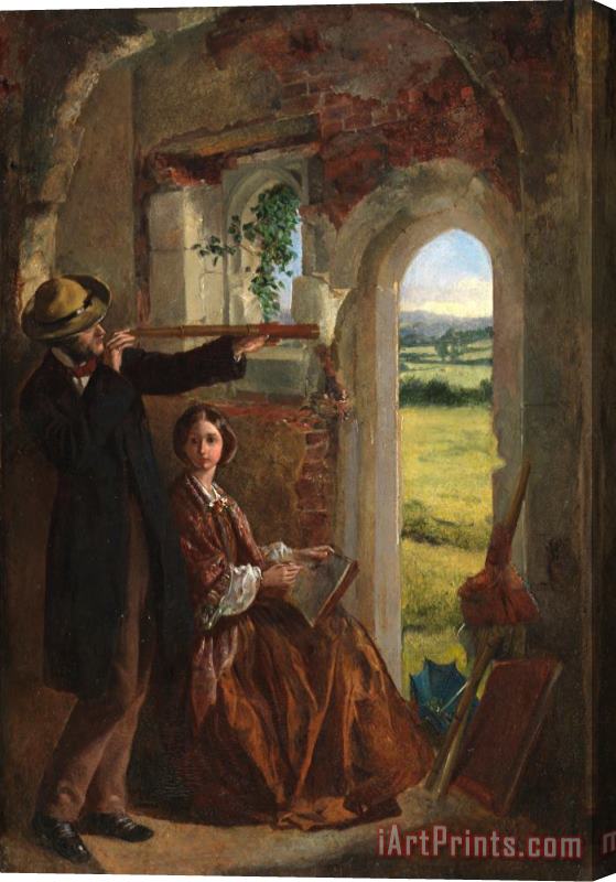 English School Couple Observing a Landscape Stretched Canvas Painting / Canvas Art