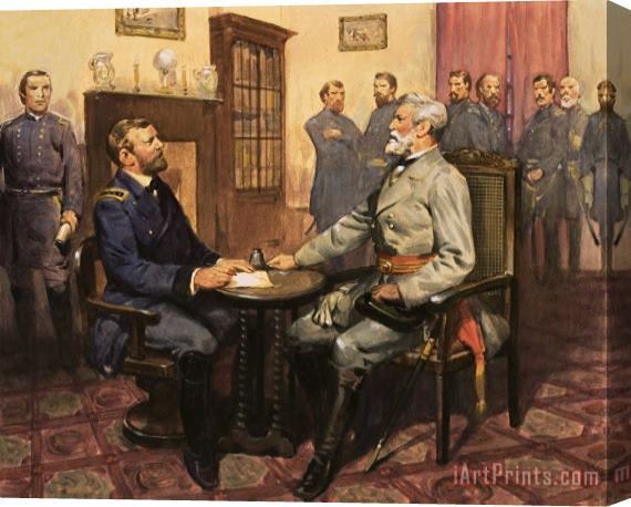 English School General Grant meets Robert E Lee Stretched Canvas Painting / Canvas Art