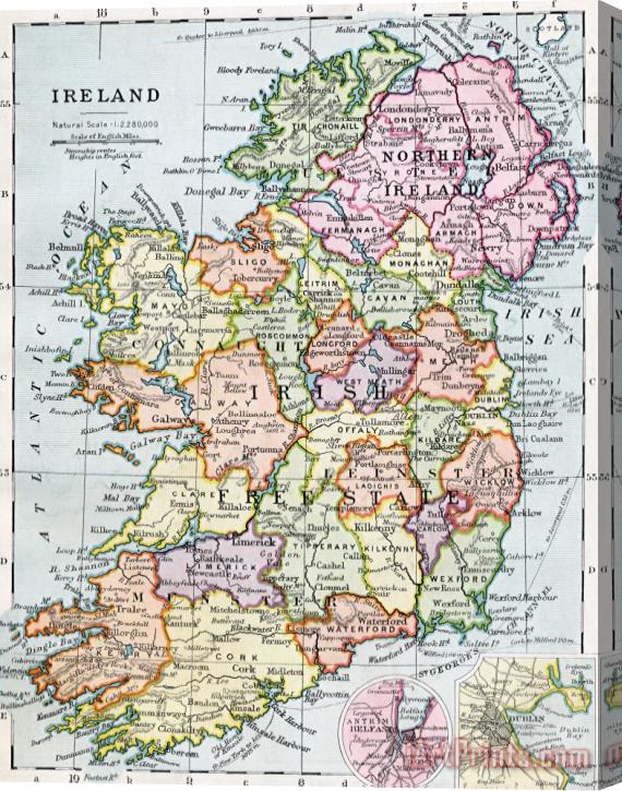 English School Irish Free State And Northern Ireland From Bacon's Excelsior Atlas Of The World Stretched Canvas Painting / Canvas Art